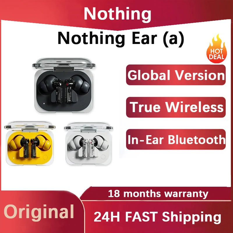 

Nothing Ear (a) - ANC Dynamic In-Ear HIFI Sound Wireless Bluetooth Earphones Long Battery Life Active Noise Cancelling for Gamer