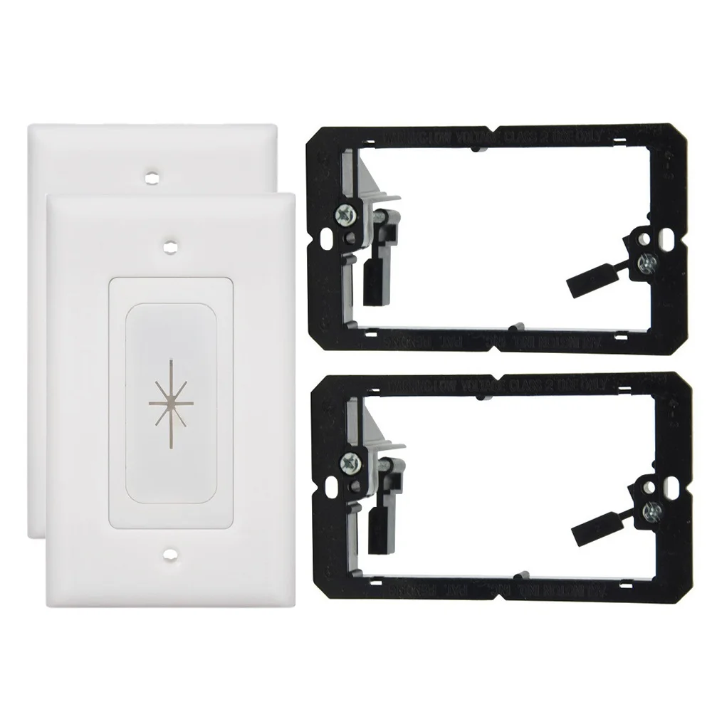 2 Pack Rubber Wall Grommet Insert with Decorator Wall Plate & Mounting Bracket,Pass Through Plate for Low-Voltage Cables