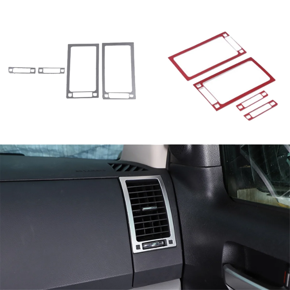 For 2007-2013 Car Dashboard and Co-Pilot Air Vent Outlet Frame Cover Trim Sticker Car Accessories Red