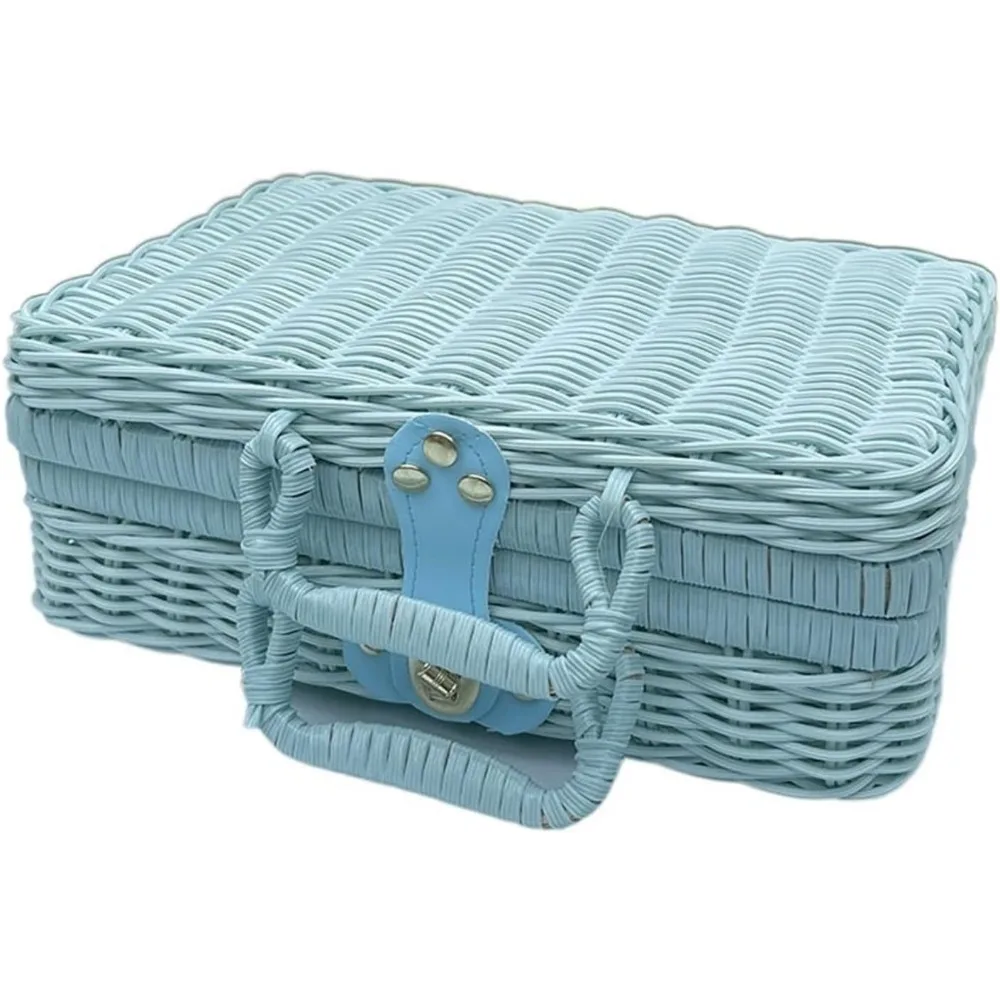 Picnic Baskets Woven Handbag Rattan Weaving Suitcase Photo Props Picnic Box Pastoral Storage Box Wedding Gift