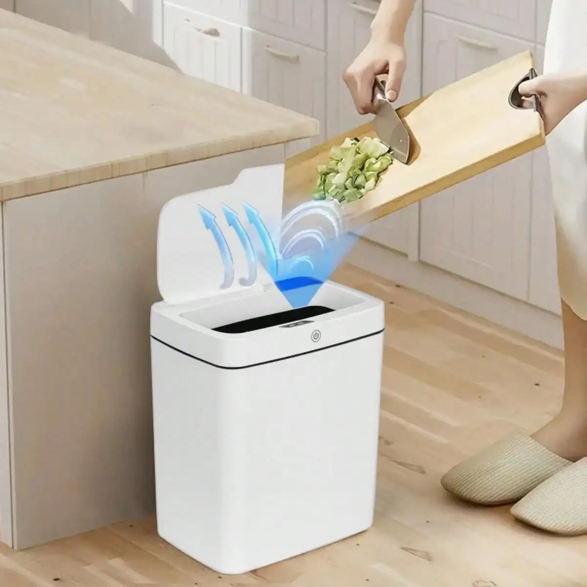 Smart Motion Sensor Trash Can 18L/4.75 Gal, Touchless Waterproof Garbage Bin with Lid, No Battery Needed Electric Waste Basket for Kitchen, Bathroom, Bedroom, Office