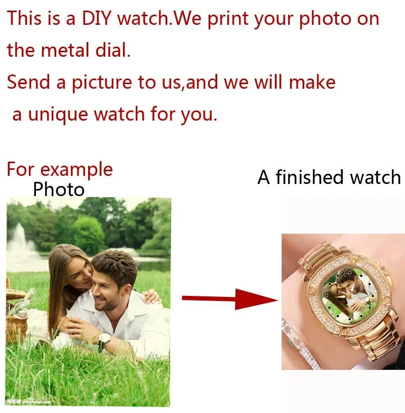 ساعة ذهبية للسيدات مخصصة لساعة الصور بتصميم إبداعي صورة نقش على قرص الساعة هدية فريدة لساعة شعار مخصص للفتيات #2