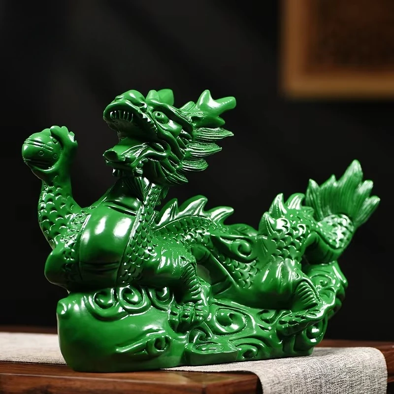 

Green Dragon Ornaments Pure Wooden Zodiac Dragon Living Room Decoration Home House Opening Gift Giving for Friends