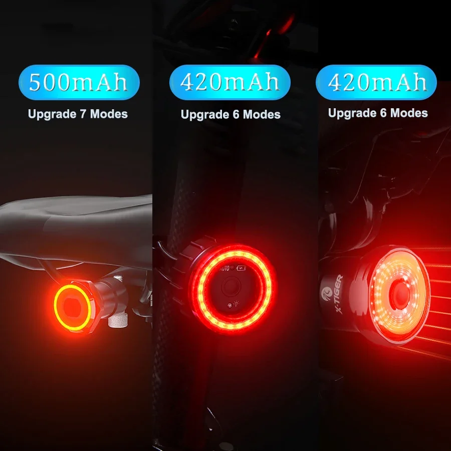 X-Tiger Bike Rear Light IPx6 Waterproof LED Charging Bicycle Smart Auto Brake Sensing Light Accessories Bike Taillight Light