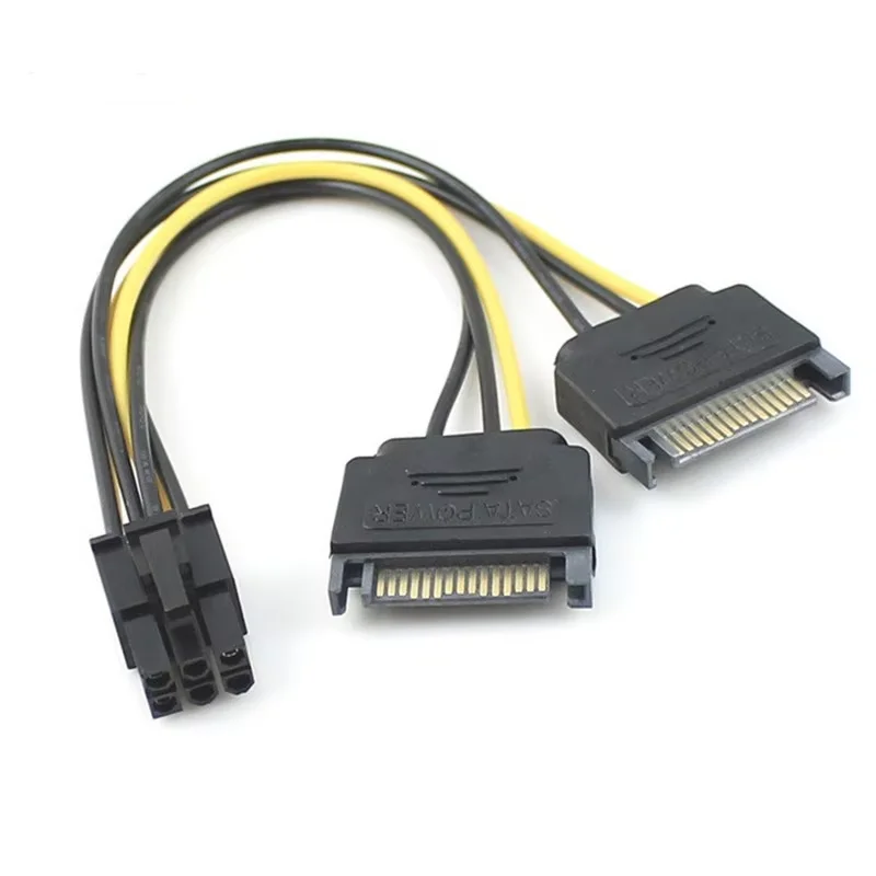 Dual two SATA 15 Pin Male M to PCI-e Express Card 6 Pin Female Graphics Video Card Power Cable 18cm