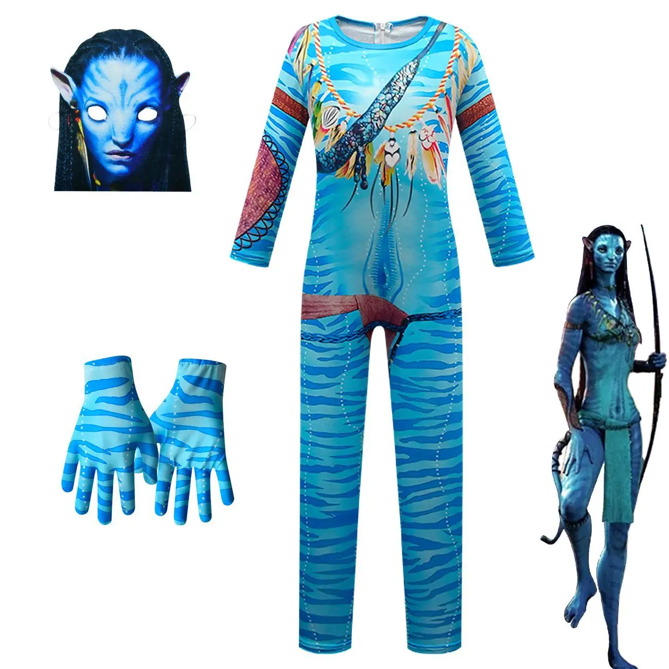 The Way of Water Alien Cosplay 3D Jumpsuit Gloves Mask Boys Girls Avataring 2 Cosplay Costume Halloween Party Bodysuit Clothes