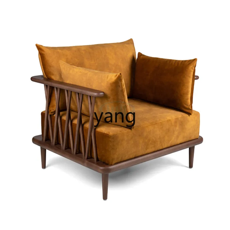 LTT， Chinese-style living room single and double three-person Nordic modern simple villa solid wood fabric sofa