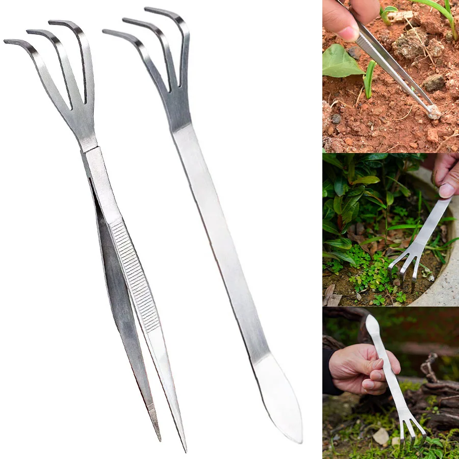 Professional Stainless Steel Root Rake Loosen Soil Rake Handle Garden Bonsai Soil Turning Tool Fleshy Tweezers Gardening Tools