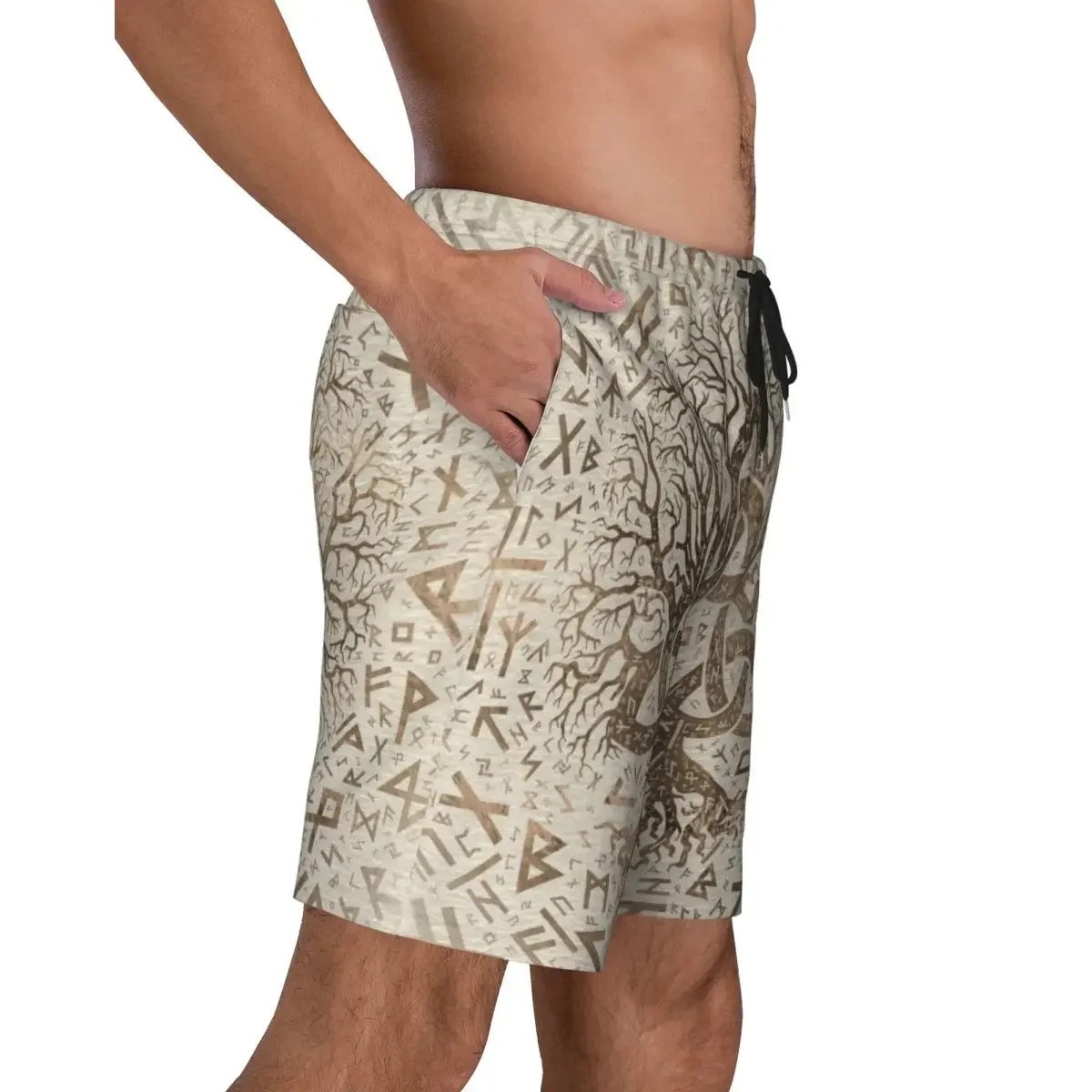 Tree Of Life With Triquetra And Futhark Pastel Gold Swim Trunks Beachwear Beach Board Shorts Norse Yggdrasil Boardshorts