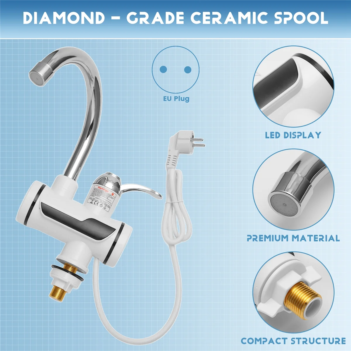 RIRI سخان مياه فوري المطبخ الكهربائي صنبور الماء الساخن سخان الحنفية التدفئة الباردة صنبور Tankless سخان مياه الاتحاد الأوروبي التوصيل