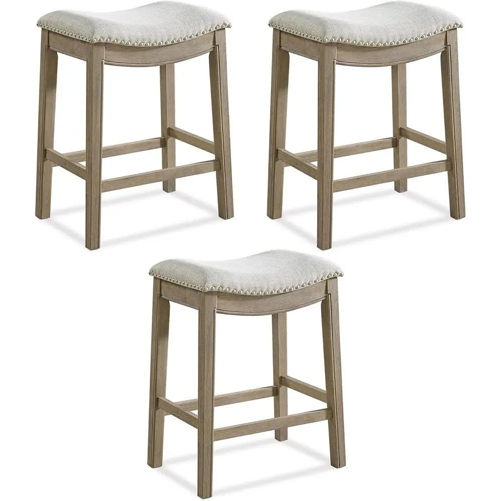 

Parker 26 Reclaimed Oak Counter Stool with Ash Grey Fabric Seat Cushion