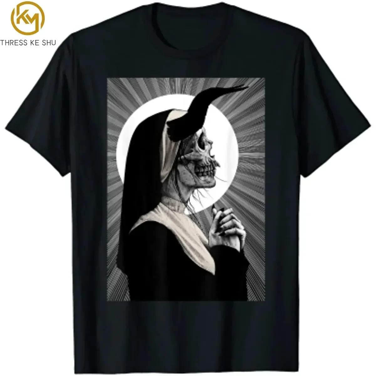 Gothic Dark Satanic Unholy Nun Witchcraft Grunge Goth T-Shirt for Women Men Girls Teens Men T Shirt Cotton Four Seasons