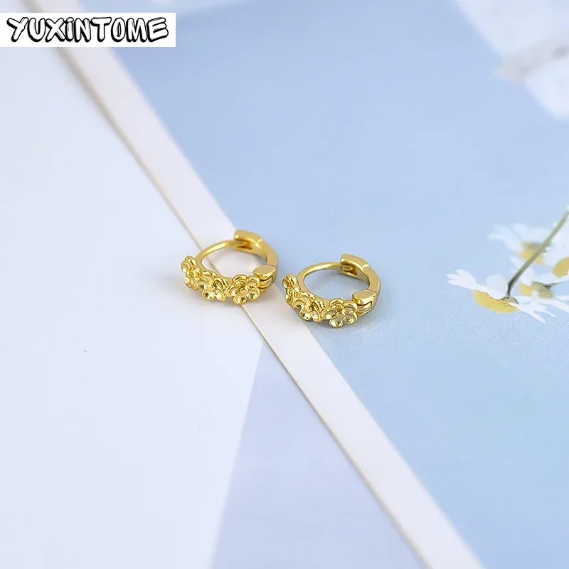 Simple Metal Flower Round Earrings 925 Sterling Silver Needle 7mm Small Hoop Earrings For Women Vintage Personality Jewelry Gift