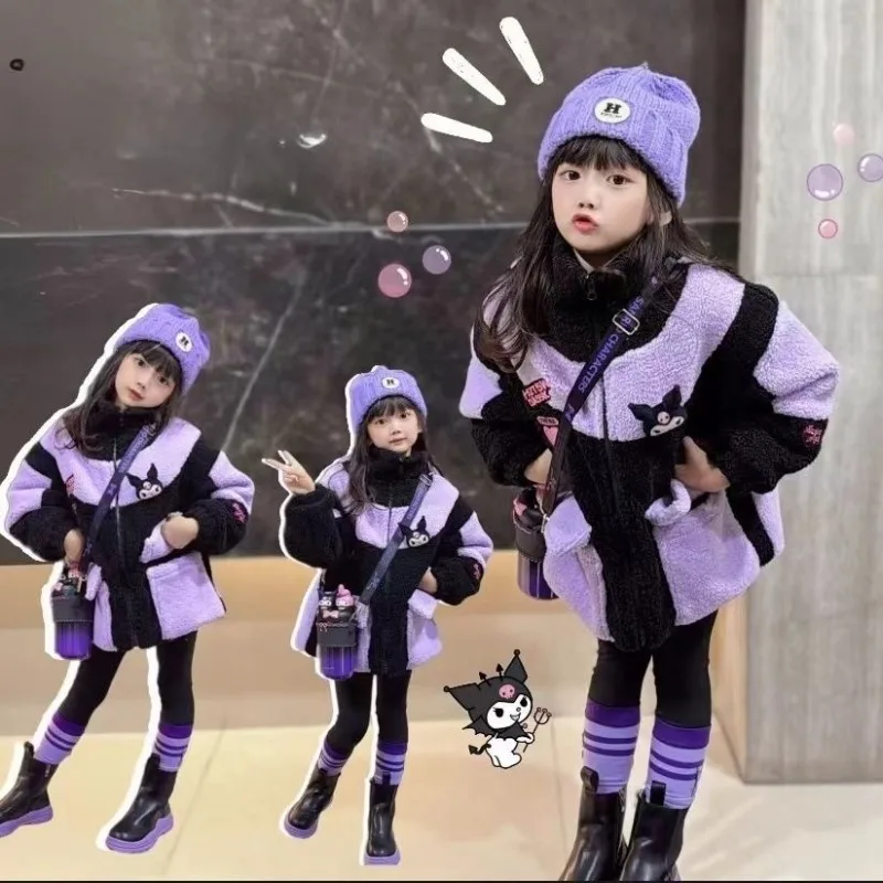 

Kawaii Kuromi Sanrio Children Cute Cartoon Warm Jacket Students Outdoor Warm Sports Clothes Cotton Heavy Coat Gift for Kids