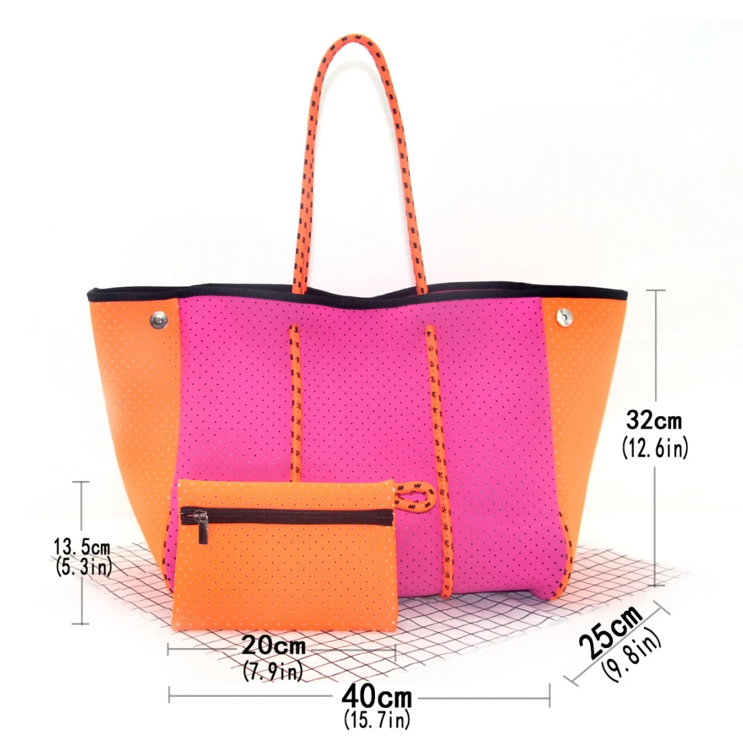 2025 Hotsale Large Fashion Tote Bag for Women Neoprene Tote Bag for Summer and Beach Pink High Quality Neoprene Women Handbag