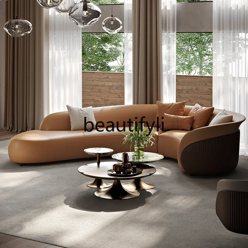 Minimalist light luxury, high-end large flat-layer corner leather sofa Italian large L-position sofa