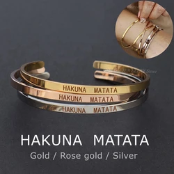 HAKUNA MATATA Engraved Bangle Metal Proverb Letters Bracelet Fashion Bar Charm Cuff Bracelets Lover Women Best Gift