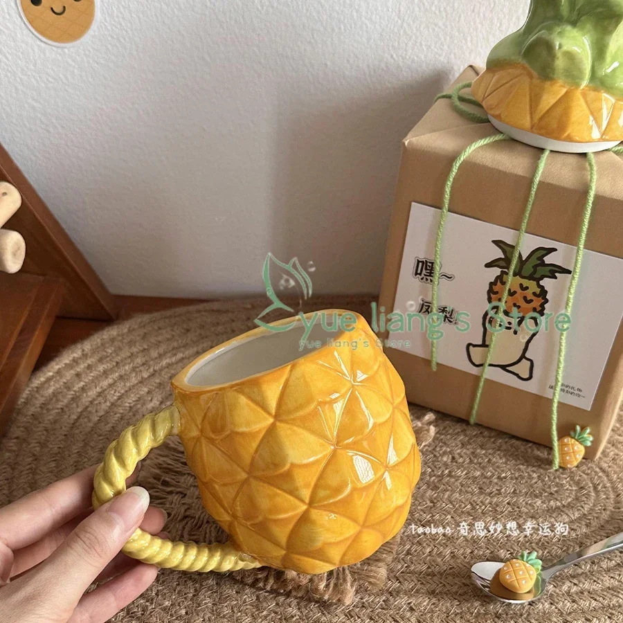 مج سيراميك بغطاء ، أكواب هاواي الإبداعية ، كوب تيكي مضحك ، على شكل أناناس ، إكسسوارات مطبخ بار ، المنزل والحفلات