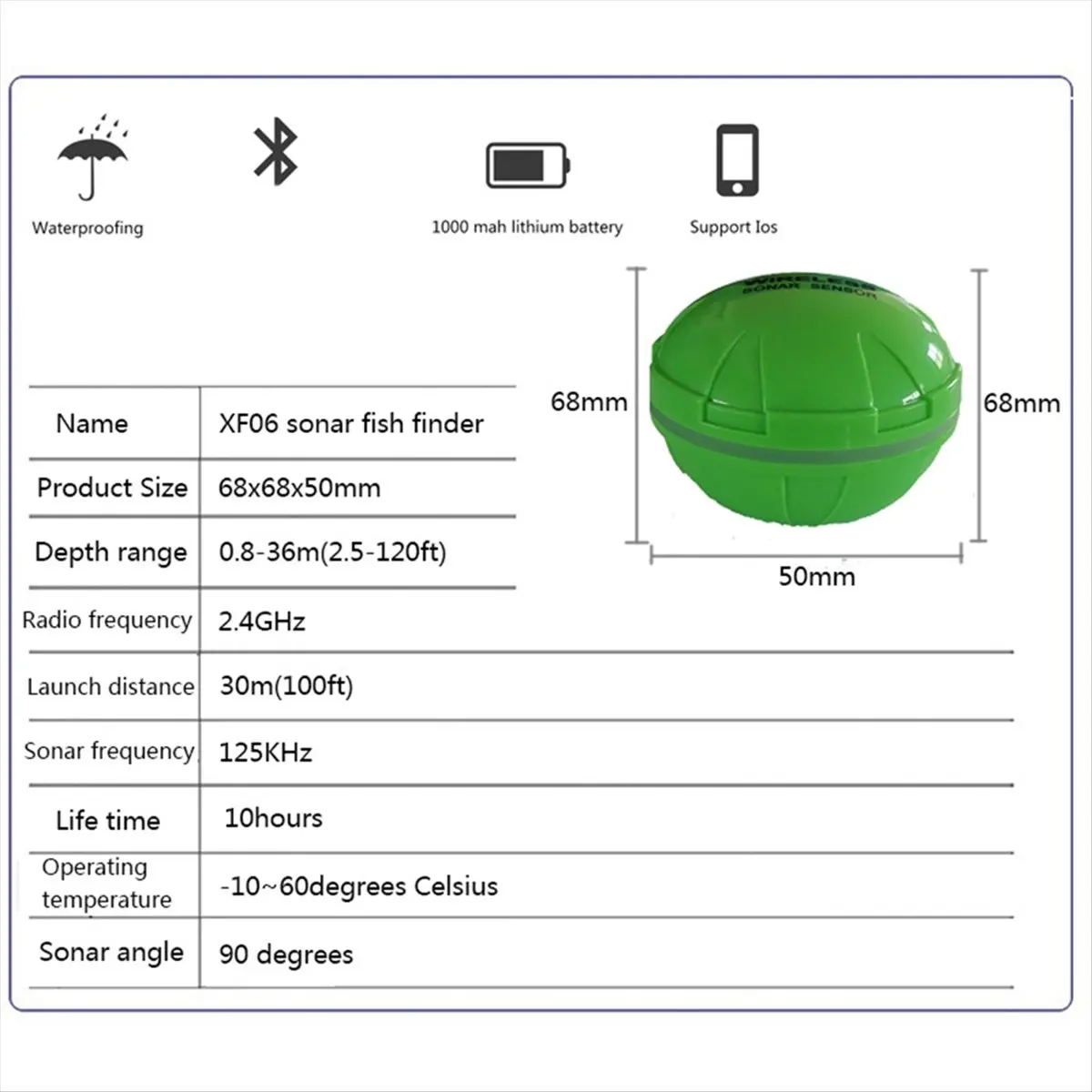 X07A Novo Smartphone com Sensor Sonar Bluetooth Inteligente para Localização Visual de Peixes em Android e iOS