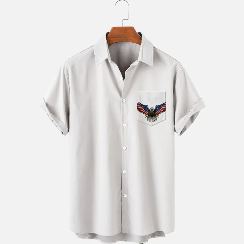 2022 Men's Short Sleeve Lapel Shirt Plus Size Eagle 3D Print Men's Top with Pockets Men Women Shirts Single Buckle Trend Shirts