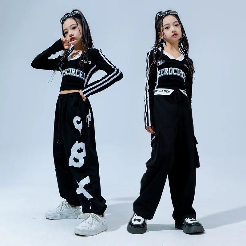 Figure Graffiti T Shirt Pants Children Ballroom Street Dance Wear Dancewear Outfit Dancing Clothes Hip Hop Costumes for Girls