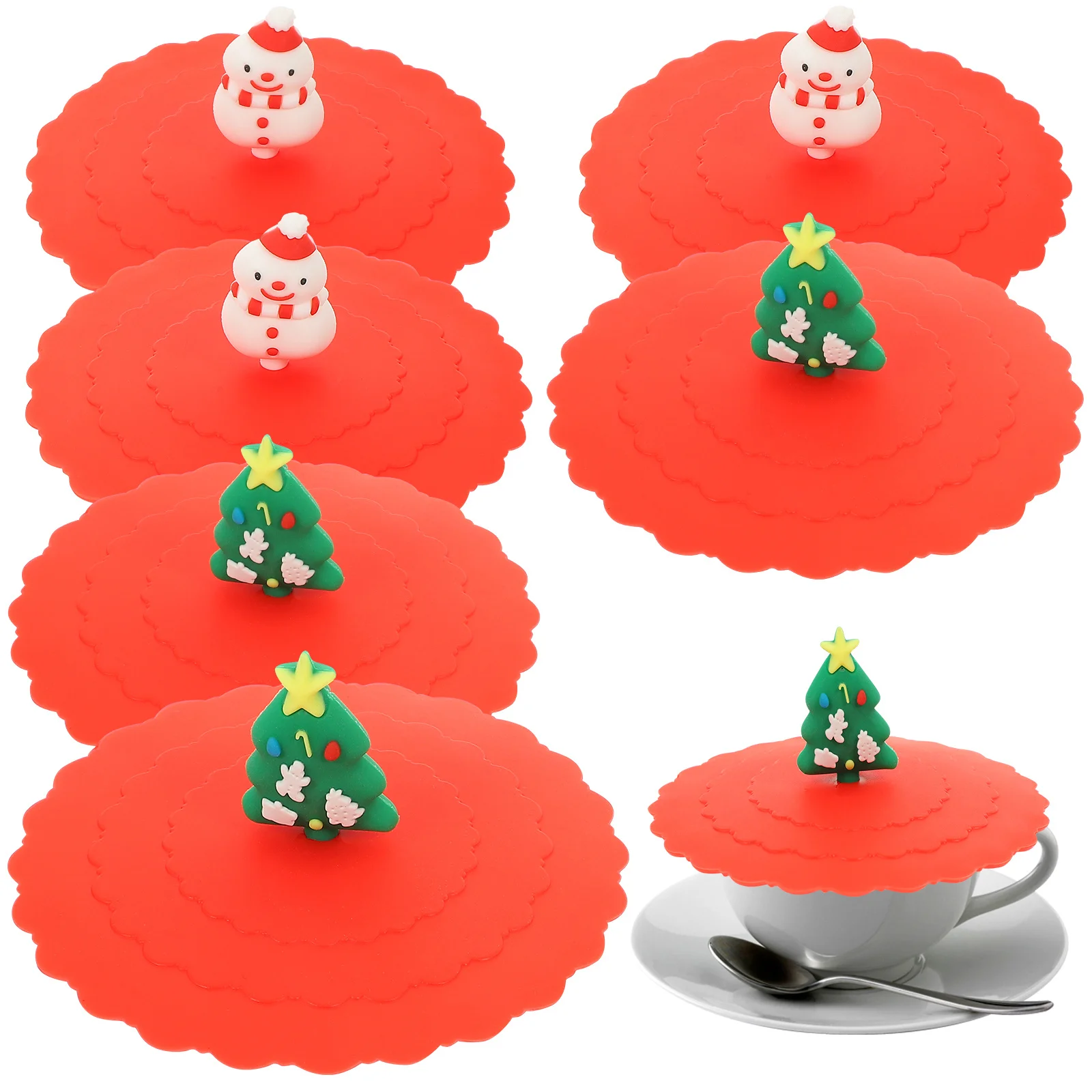 

6Pcs Lovely Silicone Mug Lids Xmas Theme Dust-Proof Cup Cover for Hot Drink Protection Home Kitchen Supplies Silicone Cup Lids
