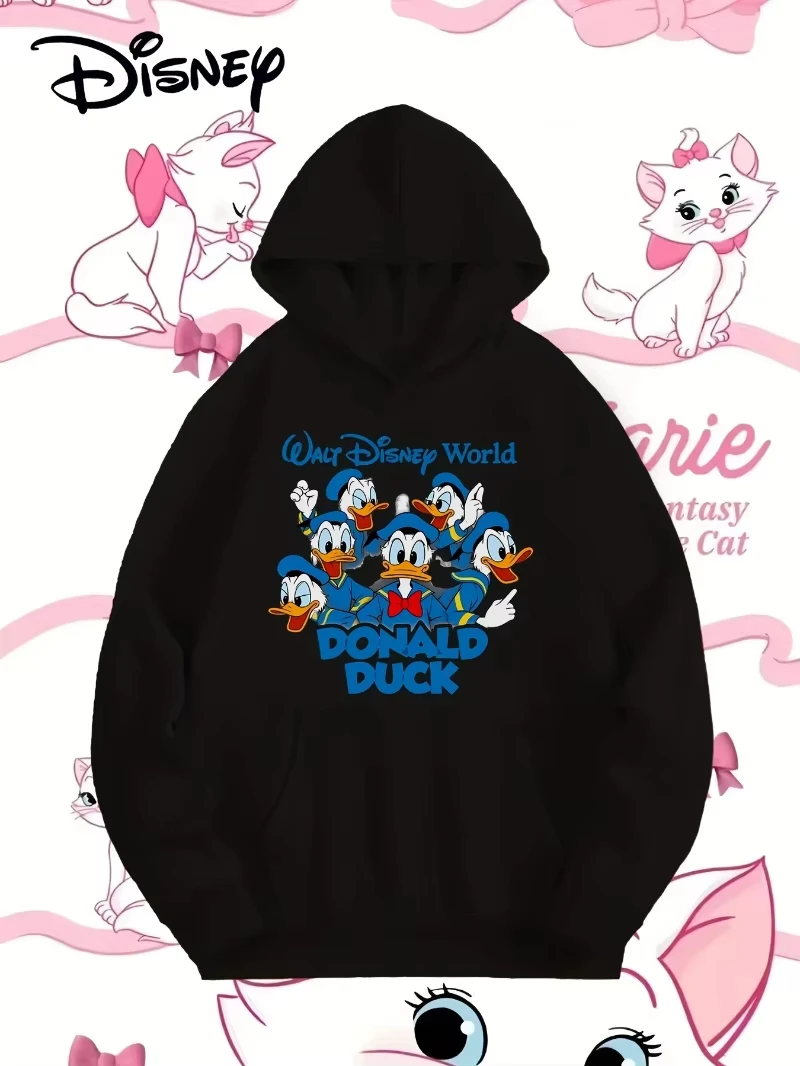 سترة ديزني دونالد داك ريترو للخريف/الشتاء - سترة بقلنسوة من القطن الناعم المعتمد رسميًا مع نمط دونالد داك المطبوع