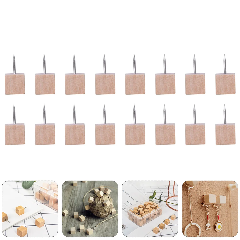 

50 Pcs Photo Wooden Square Pin Office Decorative Map Thumbtacks Easter Island Pencil Holder Pushpin