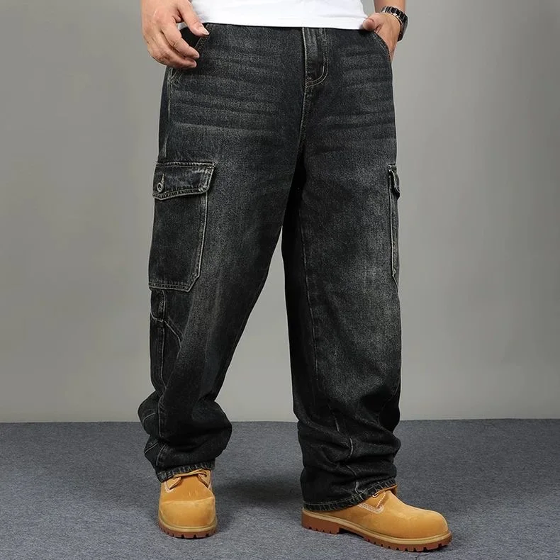 

Spring and Autumn New Fashion Solid Color American Retro Multi-pocket Cargo Jeans Men's Casual Loose Sport High Quality Jeans