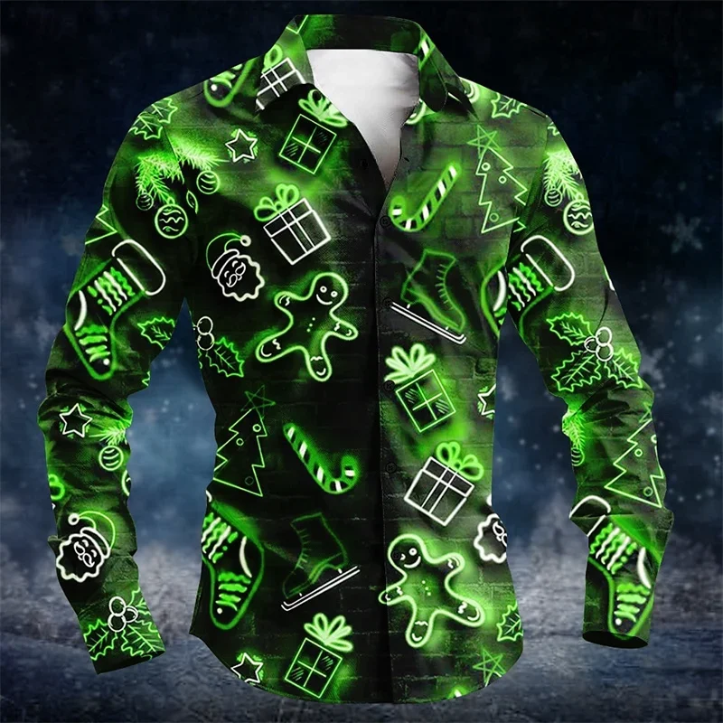 

Men's New Christmas Christmas Villain 3D Printed Shirt Long Sleeve Lapel Shirt Holiday Party Vacation Outdoor Top Shirt Gift