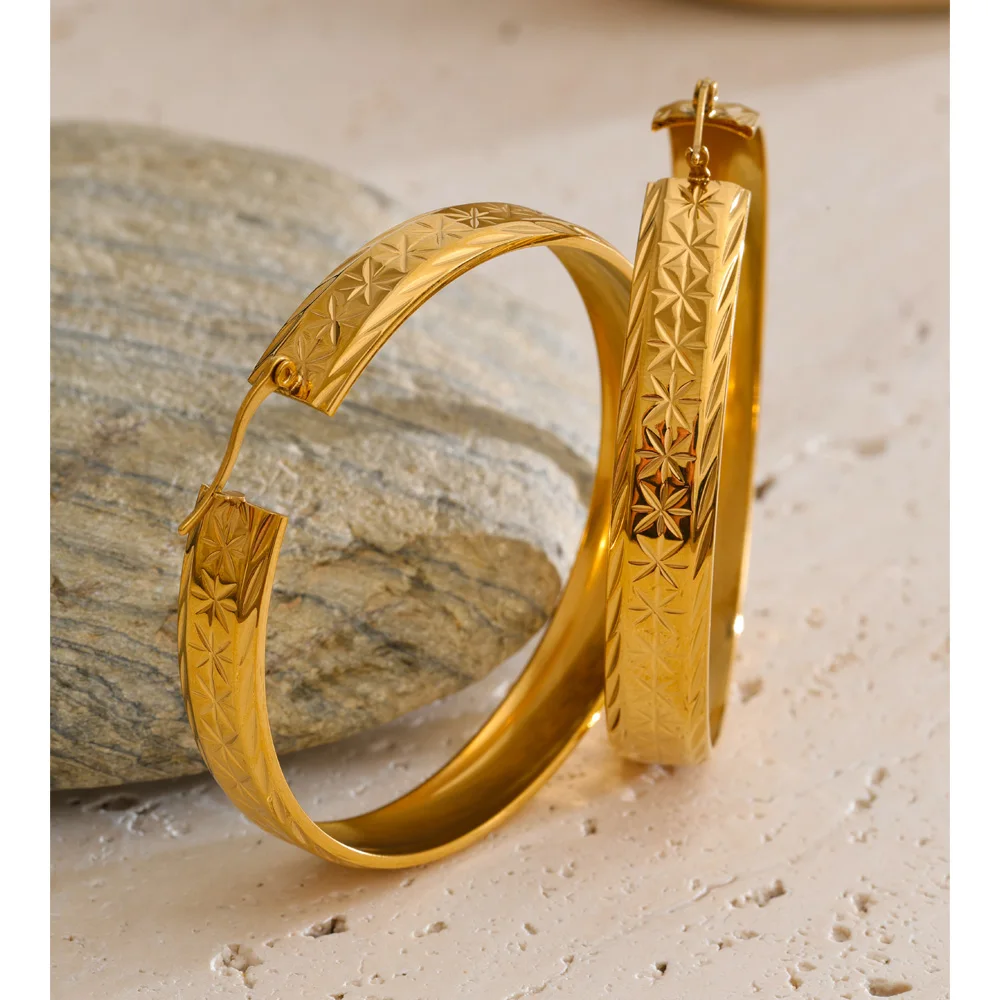 Yhpup 64*64cm Stainless Steel Round Big Hoop Earrings 18K Gold Color PVD Plated Trendy Personality Daily Charming Jewelry