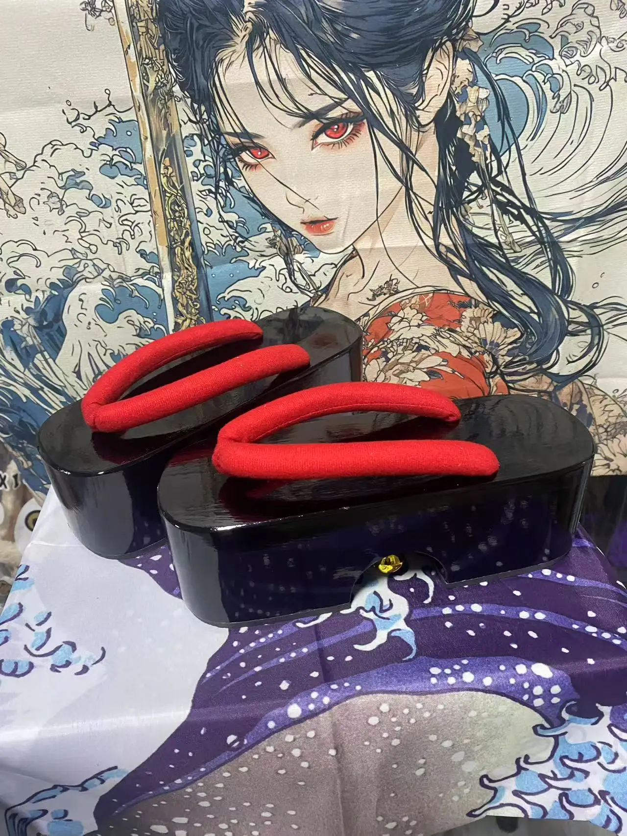 WHOHOLL Japanese Geta Sandals Women Queen Geisha Cosplay Costumes Comiket Small Bell Wooden Slippers Thick Bottom Clogs Shoes