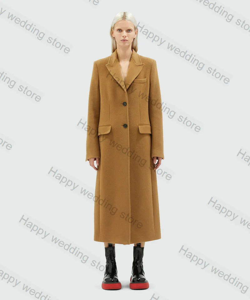 Khaki Woolen Women Suit 1 Piece Cashmere Long Overcoat Blazer Formal Office Lady Winter Thick Custom Made Prom Coat Jacket