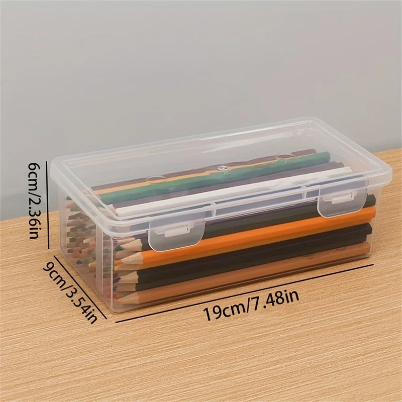 4 قطع صندوق تخزين شفاف، صندوق تخزين كبير السعة، صندوق تخزين اللوازم المكتبية، صندوق تخزين أقلام التعبئة والتغليف