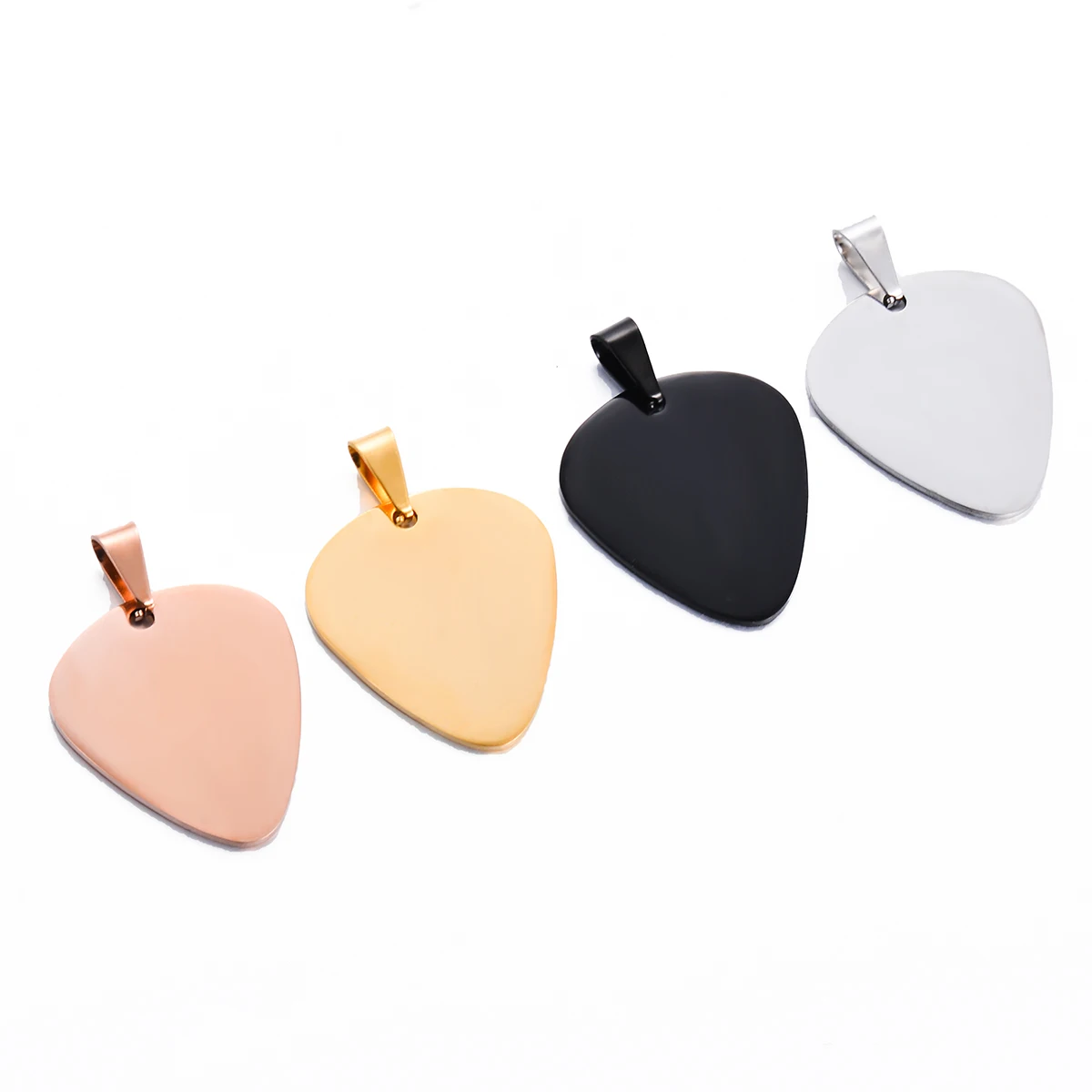 5Pc Stainless Steel Guitar Pick Pendant ID Necklace Unisex Jewelry 4 colors Double side polished Can be engraved