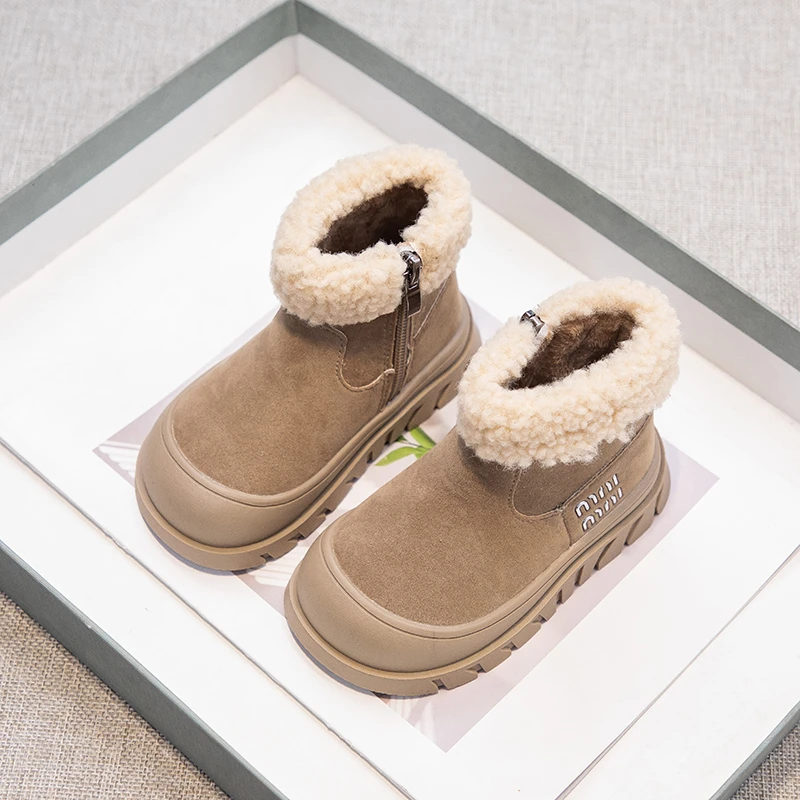 

Girls Korean style fashionable Warm cotton boots 2025 winter new versatile shoes boys' anti slip snow Soft Sole Cotton boots