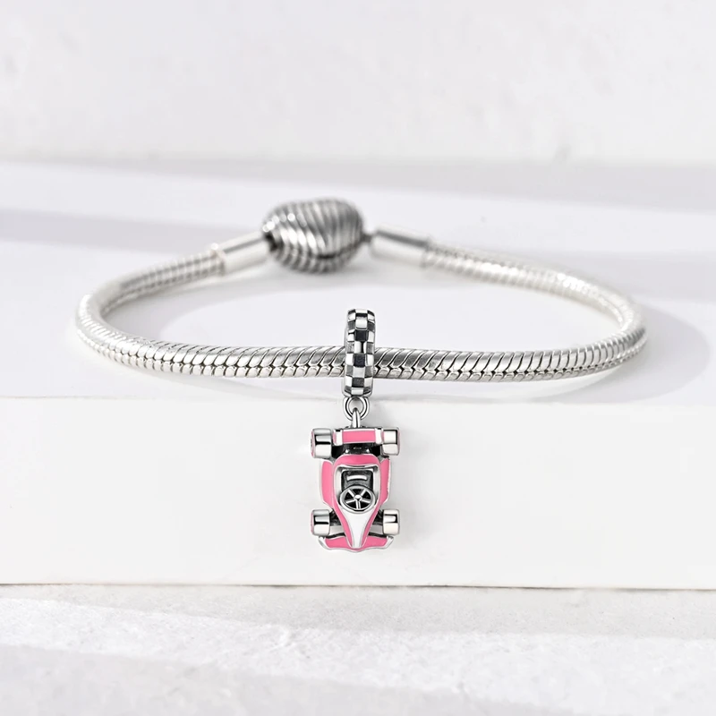 925 Sterling Silber Charms Perle CZ Zirkon Rosa Kart Anhänger DIY Schmuck Geschenk für Frauen – Detail 3