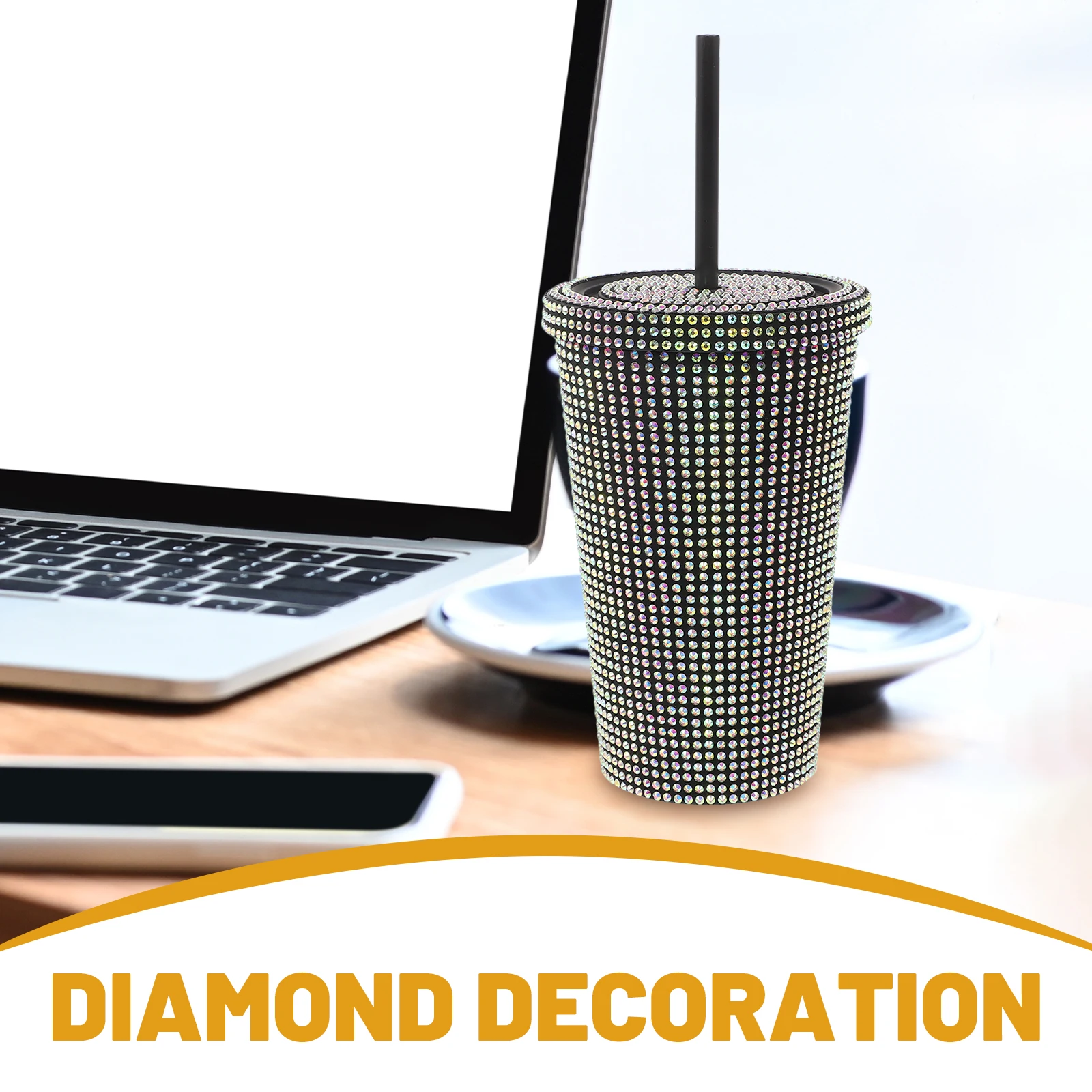 

Bling Coffee Cups Rhinestone Drink Party Clear Plastic Vacuum Juice Straw Reusable Stainless Steel Portable Ice Tea Milk