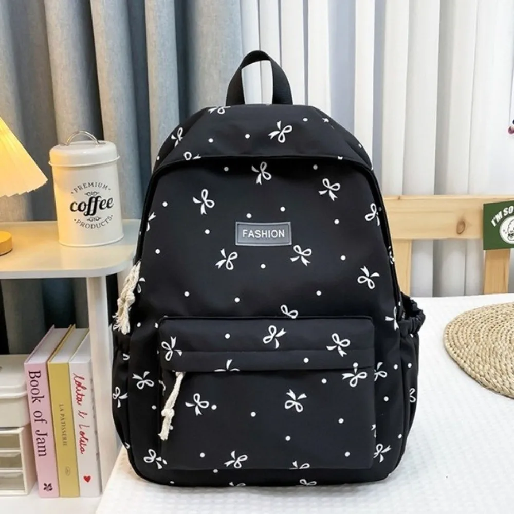 Nylon Material Bow Print Backpack Adjustable Straps Multi-Pocket Large Capacity School Bag Harajuku Reinforce Structure