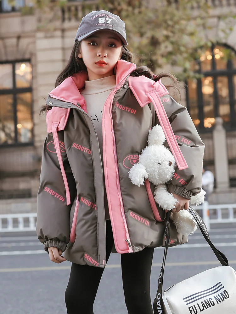 

Stylish Thickened Duck down Jacket Women's Winter Coat for Big Kids Korean Style White Duck Feather Little Girl Outerwear