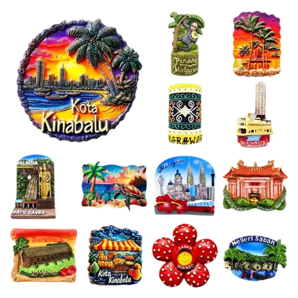 Malaysia 3D Fridge Magnets, Kuala Lumpur Penang Sabah Travel Souvenir, Resin Home Decor Gift