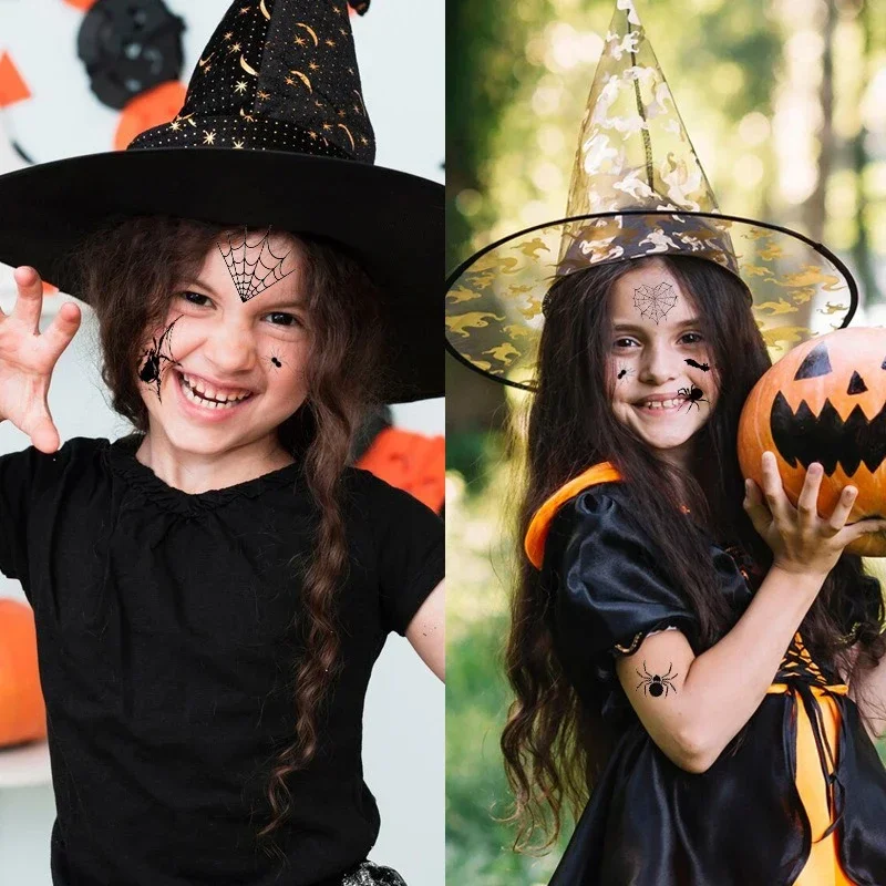Halloween Spider Face Stickers Tattoo Sticker Black Spider Bat Children Adult Disposable Halloween Decoration Tattoo Stickers