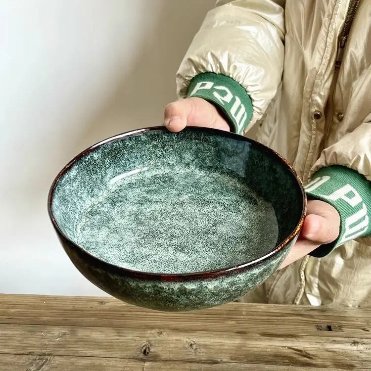 

Retro style kiln change navy blue ceramic shaped dish bowl Ramen bowl Home salad bowl Chinese tableware