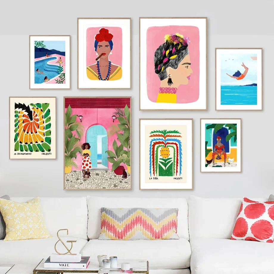 

Tropical Moroccan Girl Leopard Pool Abstract Wall Art Canvas Painting Posters And Prints Wall Pictures For Living Room Decor