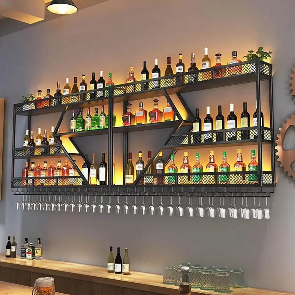 

Wall Mounted Wine Rack, Large Metal Wine Bottle Holder 3 Tier, Modern Fashion Diamond Shaped Floating Bar Unit Wine Storage