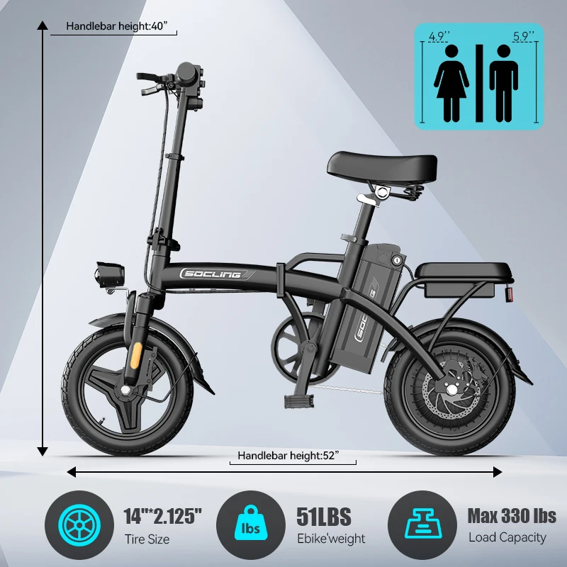 500W G11 Electric Bicycles Ebike E-Bike For Adults, 3-Riding Modes, 14' Foldable Ebike, With Charger And Battery, MAX Speed 19.9 MPH, Rear Disc Brakes, With A Basket And Lock, Durable And Lightweight Frame, All-Terrain Foldable Ebike image 7