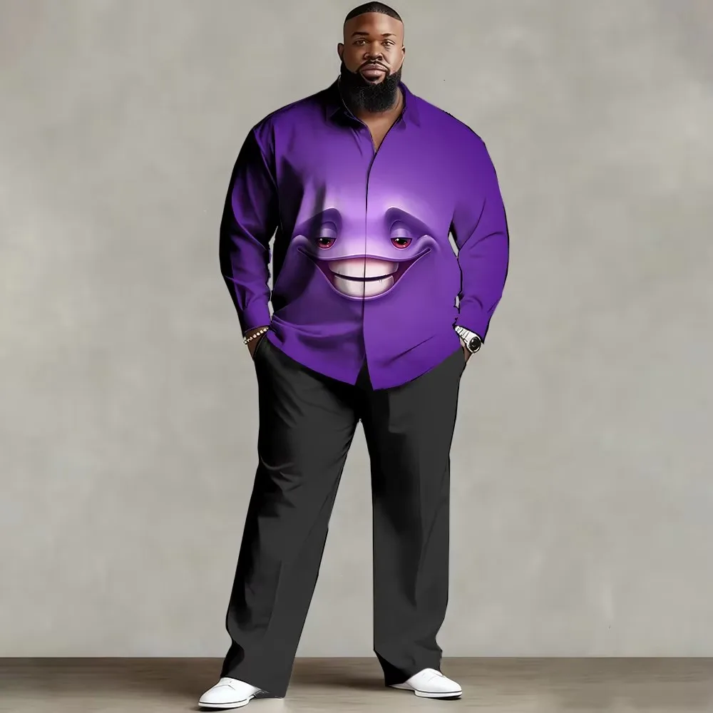 Plus Size Men's Shirt Set: Goofy Animal Charm Breathable Fabric  Sleek Witty Animal Designs  Wrinkle-Resistant  Ensemble Homme