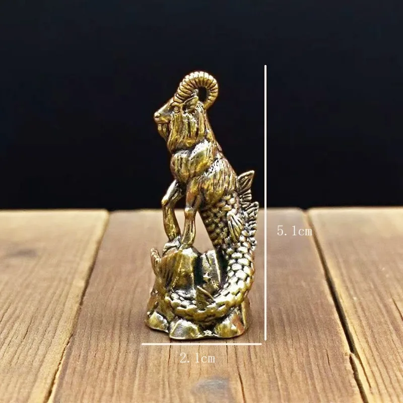 1 PC Brass Ram Head Fish Body Mythical Creature Sculpture Creative Home Decor Copper Collectible Object Metal Animal Miniature