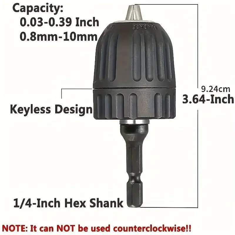 3/ 8inch Keyless Drill Chuck Adapter - Quick Connection, 0.8-10mm Hex Shank, Suitable for Impact Drivers, Non-Electric Metal Converter with