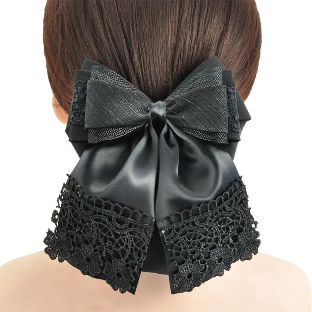 

Elegant Ribbon Bowknot Hair Cover Elastic Classic Lace Work Hairnet Nurse Bank Catering Headwear For Women Girl Hair Accessories